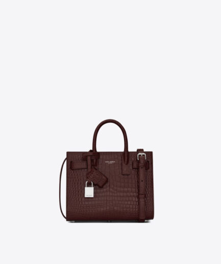 Saint Laurent Sac De Jour Nano In Crocodile Embossed Leather - rouge legion