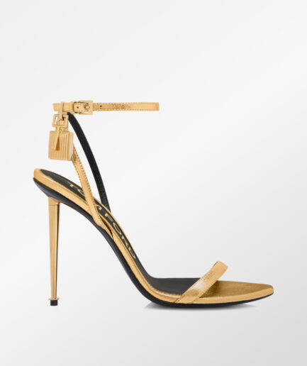 Tom Ford Shiny Leather Padlock Pointy Naked Sandal - Gold