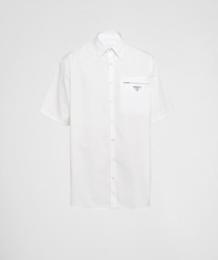 Prada Short-sleeve Triangle-logo Cotton Shirt - White
