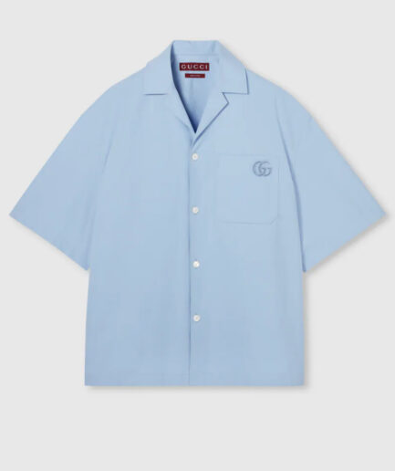 Gucci Cotton Poplin Shirt with Embroidery - Light Blue