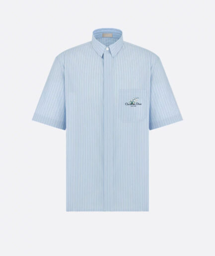 Dior Short-Sleeved Shirt with Christian Dior Couture Lily of the Valley Embroidery - blue