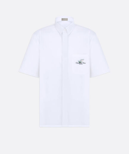 Dior Short-Sleeved Shirt with Christian Dior Couture Lily of the Valley Embroidery - white