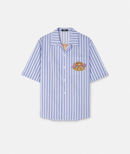 Versace Dive In Crest Striped Shirt - blue/gold