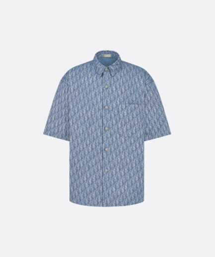 Dior Oblique Cotton-Blend Short-Sleeved Shirt - blue