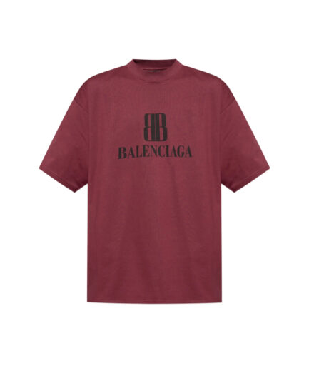 Balenciaga Men's Nano BB T-shirt Medium Fit in Burgundy