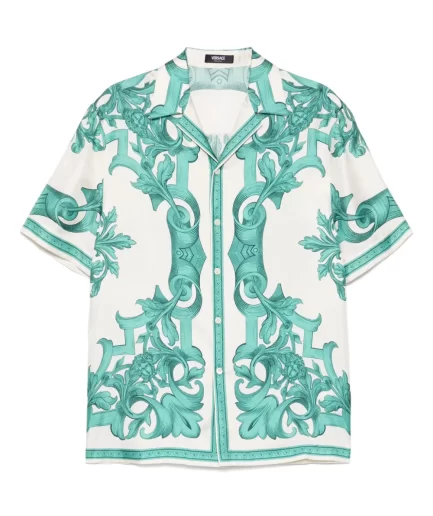 Versace Architectural Baroque SIlk Shirt - turquoise