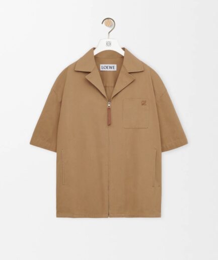 Loewe Camp Collar Zip Short-Sleeve Shirt- Almond