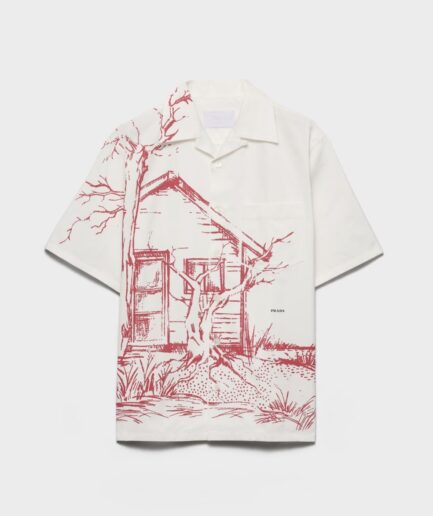 Prada Printed Bowling Short-Sleeve Shirt- White/Red