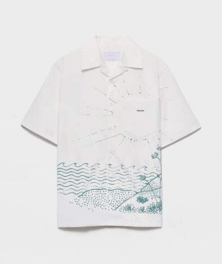 Prada Printed Bowling Short-Sleeve Shirt- White/Green