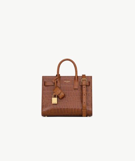 Saint Laurent Sac De Jour Nano In Crocodile Embossed Leather – Caramel Cognac