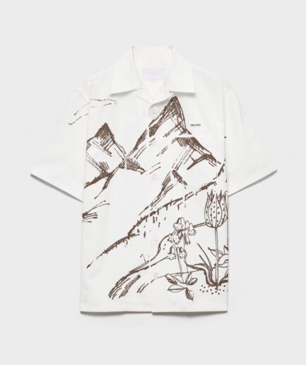 Prada Printed Bowling Short-Sleeve Shirt- White/Brown