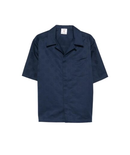 Casablanca Monogram Short-Sleeve Shirt- Navy Blue
