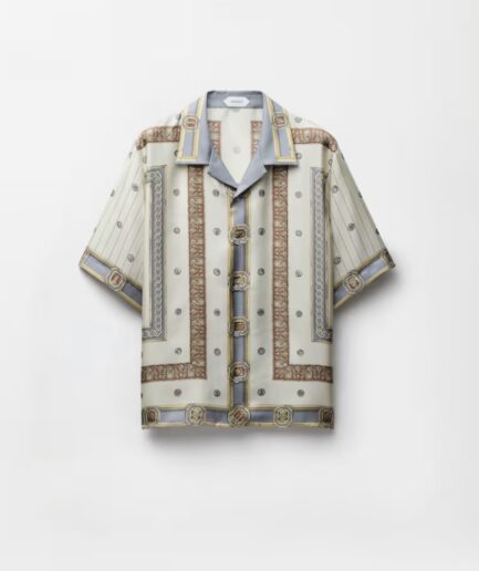 Versace Printed Silk Twill Shirt- Cream