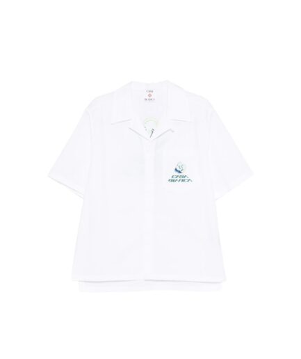 Casablanca Embroided Short-Sleeved Shirt- White/Green