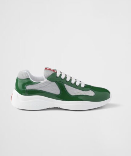 Prada America’s Cup Patent Leather and Technical Fabric Sneakers – Green/Silver