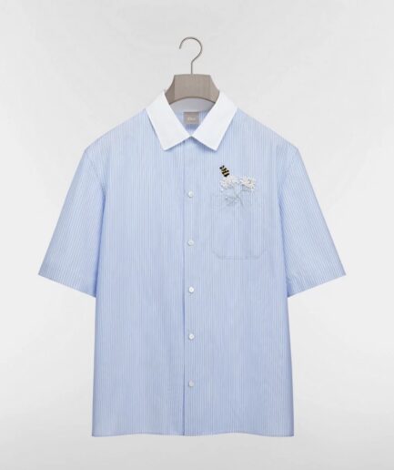 Dior Flower Bee Embroidery Shirt- Light Blue