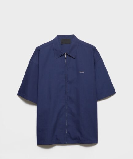 Prada Zip Cotton Shirt- Navy Blue