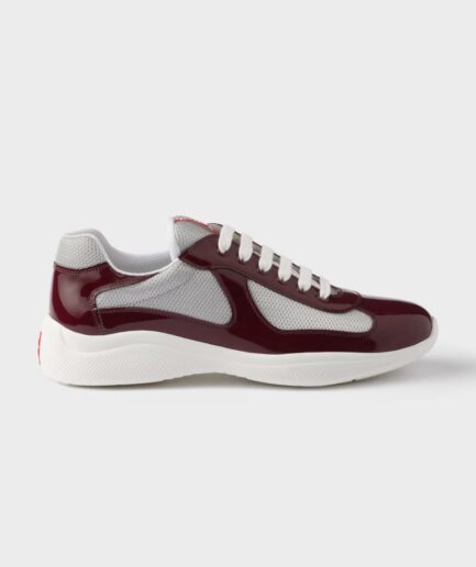 Prada America’s Cup Patent Leather and Technical Fabric Sneakers – Burgundy/Silver