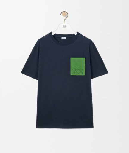 Loewe Relaxed Fit in Cotton T-shirt- Navy Blue/Green